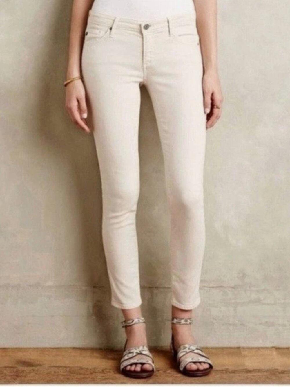 AG Adriano Goldschmied NWT Stevie Ankle Slim Straight Ivory Corduroy Pants- 26R